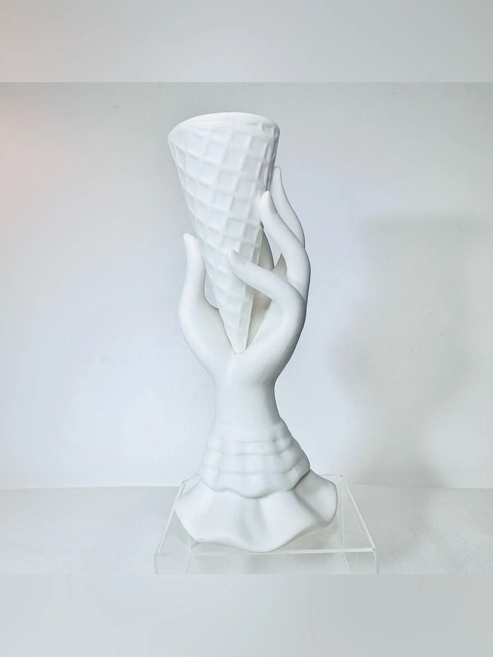 Jonathan Adler Muse I-Scream Ice Cream Cone Hand Vase White Matte Ceramic Decor